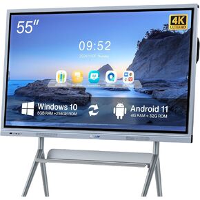 Smart Board Collaboration Hub, 55" Digital Interactive Whiteboard Display with 4K Touchscreen & Dual System, Electronic Smartboard for Classroom Office Home(Wall Mount Included)