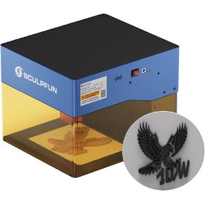 SCULPFUN iCube Pro Max 10W Mini Laser Engraver, High Speed Portable Laser Engraver and Cutter Machine with Smoke Filter and Temperature Alarm for Wood, Metal, Acrylic, Leather