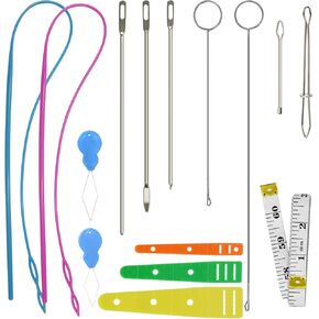 Ayzylpth 15-Pack Drawstring Threader Tool Kit, Stainless Steel Loop Turner Hooks, Metal Drawstring Threaders for Seniors, Crafters & Sewing Enthusiasts (Needle Threaders, Easy Rope Threader Clips)