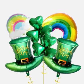 St. Patrick’s Day Party Balloons, 22" Patrick Hat 18" Shamrock 30" Rainbow Mylar Balloons, Green Lucky Clover and Top Hat Foil Balloons for Irish Festival Party Decorations