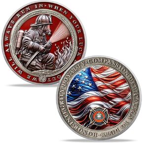Firefighter Challenge Coin - First Responder Fireman Coins - Run Towards The Fire Rescue Commemorativer Coins - Honor Fire Department Rescue Prayer Coin Appreciation Fireman Gifts