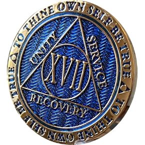 17 Year AA Medallion Dusty Blue Color Gold Plated Chip XVII