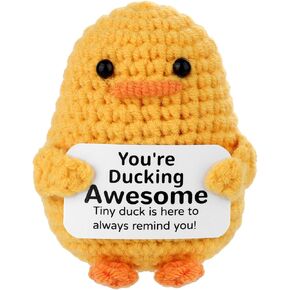 Mini Positive Crochet Duck, You are Ducking Awesome Handmade Wool Duck with Encouragement Message Emotional Knitted Support Plush Doll Inspirational Animal for Party Decoration Motivational Gift