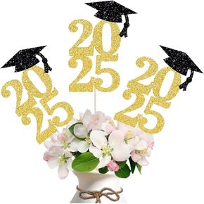 ALISSAR 12 Pack Double Sided Gold 2025 Graduation Party Centerpiece Sticks-Table Decor Party Decorations for 2025 Graduation