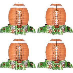 4 Set 12 Inch Football Paper Lantern Set with Base Rugby Party Centerpieces for Table Suitable for Sports Game Kids Birthday Supplies Creative Decorations