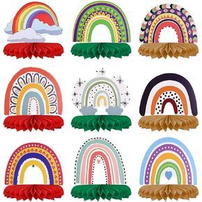 WXJ13 9Pcs Rainbow Party Decorations Boho Honeycomb Centerpieces Rainbow Baby Shower Centerpieces Birthday Party Decor Rainbow Cloud Table Decorations for Kids Birthday Baby Shower Party