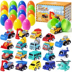 Easter Eggs with Toys Inside-20 PCS Colorful Plastic Easter Eggs Filled with Toy Vehicles for Kids-Surprise Egg for Easter Egg Hunt, Basket Stuffers and Birthday Party Favors