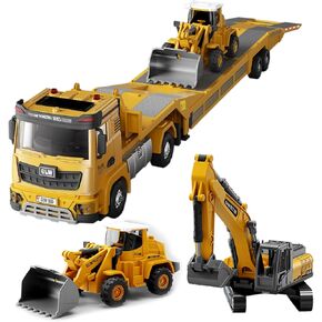 Junbinwon&NP Engineering Construction Truck Toy Vehicle Semi Truck, Excavator, Bulldozer, Alloy Engineering Construction Vehicles Truck Toys w/Lights & Sounds, Model Cars Kids Toys for Boys and Girl