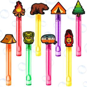 24pcs تخيم الفقاعة الصولجان الحفلات الحفلات Goodie Bag Fillers Pinata Pinata Mini Bubble Bulk Camper Birthday Party Supplies Toys Gifts Class Juds Choilers Girls Boy
