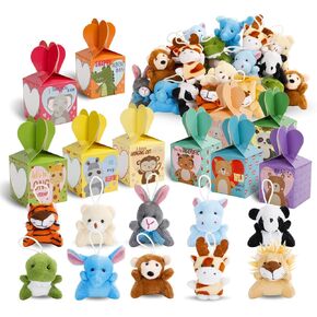 ATFUNSHOP Valentines Day Gifts for Kids with Animal Plush Toys 30 Pack Valentines Mini Keychains and Heart Gift Box in Bulk Exchange for Toddlers Girls Boys School Class Classroom Party Favors