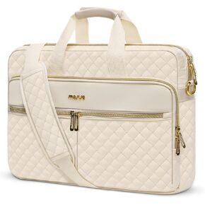 MOSISO 15-15.6 inch Laptop Bag, Briefcase for Women&Men, 16 inch Square Quilted Computer Messenger Bag Office Travel Business with 3 Pockets&Strap, Taupe Brown
