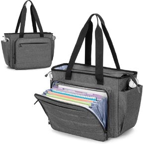 CURMIO Nurse Tote Bag for Women, Portable Medical Supplies Shoulder Bag with A4 Size Accordion File Organizer Compartment and 15.6" Laptop Sleeve for Nursing Work, Home Health, Black(Patent Pending)