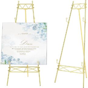 Metal Easel Display Stand, Easel Stand with Chain Support, Iron Adjustable Arts & Crafts Easels, 21" x 29.5" x 55",Gold
