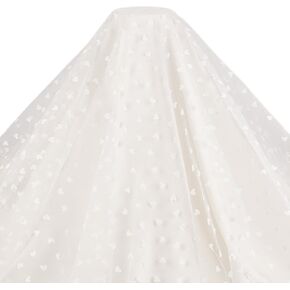 MAYJOYDIY 2 Yards×63inch White Flocking Heart Lace Mesh Fabric Lightweight Tulle Lovely Velvet Heart Lace Trim Fabric for DIY Wedding Tutu Valentine Decor Craft Accessories