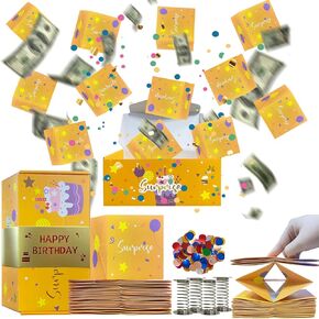 Birthday Surprise Gift Box Explosion for Money, Happy Birthday Gift Box Surprise Exploding Money Cash Pop-up Gift Box, Folding Bouncing Pop Box for Valentine Birthday Wedding Anniversary Mother's Day