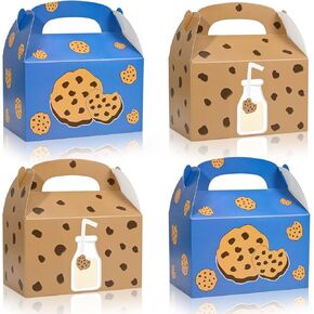 16Pcs Milk Cookies Favor Boxes Milk and Cookies Party Candy Goodie Paper Boxes with Handles For Birthday Baby Shower Supplies 5.9 * 3.5 * 5.5inches