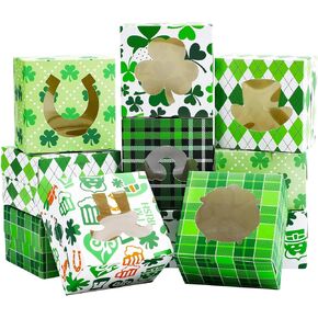 Tinlade 24 Pcs St. Patrick's Day Treat Boxes with Window Green Shamrock Buffalo Plaid Printed Cardboard Box Candy Cookie Boxes Paper Holiday Irish Party Gift Container for Sweet Goodie Party Favors