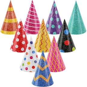 10 Pcs Mini Birthday Party Hats Glitter Lovely Birthday Paper Cone Hats Party Hats for Kids Pets Birthday Baby Shower Party Supplies Classroom Decorations, Assorted
