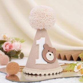 Teddy Bear 1st Birthday Hat - Beary First Birthday Cone Hat, Woodland Boy Birthday Party Decoration, One Happy Camper Party Supplies, Bear Theme Birthday Party Photo Props Cake Smash