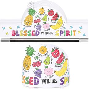 ReliThick 24 Sets Color Your Own Fruit of the Spirit Crafts Adjustable Coloring Paper Crowns VBS Craft Religious DIY Art Crafts Kits with Elastic Cord