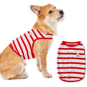Striped Dog Tank Top - Lightweight Breathable Sleeveless Pet T-Shirt Vest, Stylish Puppy Clothes, Soft Cotton Dog Apparel (Red, Small)