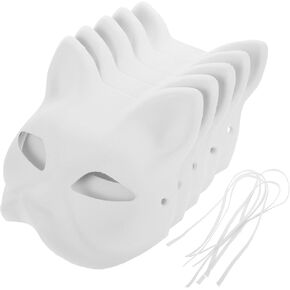 NOLITOY 5pcs Cat Masks Halloween Therian Mask White Blank DIY Unpainted Japanese Kabuki Mask for Halloween Cosplay Masquerade Party Costume Prop