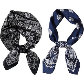 GERINLY Mens Silk Feel Scarf 2 Pack, 27 Inch Neckerchief Ascot, Novelty Head Bandana Wrap