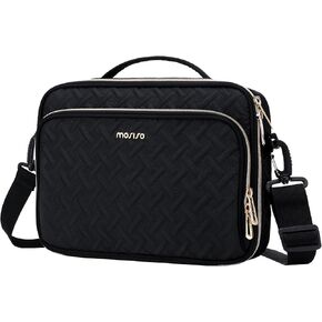MOSISO Bible Cover for Women, Stylish Weave Rhombus Bible Case with Handle, Bible Carrying Case Adjustable Shoulder Strap with Zippered Pockets, Black