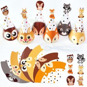 12pcs Animal Theme Birthday Party Hats,Fun Cone Hats for Kids Adults,Cute Animal Theme Birthday Hats