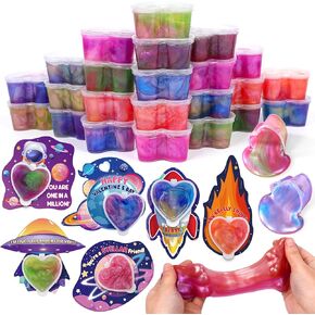 24Pack Galaxy Squishy Slime Toys with Cards for Kids Classroom Valentine Exchange Valentines Slime Party Favors