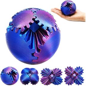 Gear Ball Fidget Toy, 3.15in 3D Printed Spin Ball Gear Sphere Portable Fingertip Toys Fidget Ball, 3D Printed Toys for Stress & Anxiety Relief Desk Toy for Adults Teens (Blue+Purple, 3.15in)