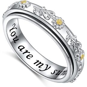 Daisy/Sunflower Anxiety Ring Sterling Silver Spinner Rings You Are My Sunshine Flower Fidget Ring ADHD Stress Relieving Ring for Women