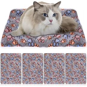 Ultra Soft Pet Bed Mats, 4 Pack Reversible Fleece Dog Cat Crate Kennel Pad 19.29 x 12.6 Inches Cozy Washable Thickened Hamster Guinea Pig Bed with Cute Prints Pet Bed for Small Animals (Light Gray)