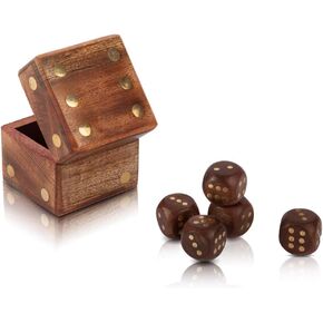 Handcrafted Wooden 5 Dice Box Holder Shaker Dice Thrower Roller Portable Dice Cup Five Dice Game Set Storage Case Decorative Brass Inlay Toys & Games Birthday Housewarming Party Favor Gift Ideas