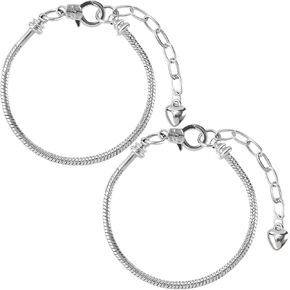 Joez Wonderful 2pcs Snake Chain Bracelet, Adjustable Charm Bracelets with Heart Shape Extender Chain, Copper Bracelet Chain for Women Jewelry Making