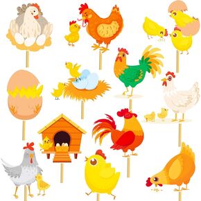 Chicken Centerpiece Sticks Chicken Party Table Decorations 18Pcs Farm Chicken Birthday Party Supplies Chick Theme Table Toppers for Farm Animals Hen Baby Shower Decor