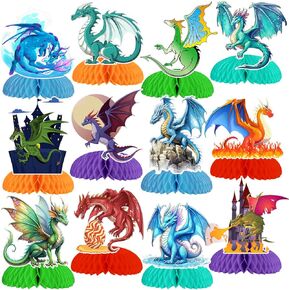 12 Pcs Dragon Birthday Party Decorations Dragon Honeycomb Centerpieces Dragon Party Favors Dragon Centerpieces Decorations Supplies for Kids Teens Boys Girls Baby Shower