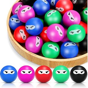 Jerify 30 Pack Ninja Stress Relief Balls Bulk for Adults Slow Rising Ninja Party Favors PU Foam Sensory Stress Hand Fidget Squeeze Stretchy Balls for Birthday Xmas Party Stuffers Gift, 5 Colors