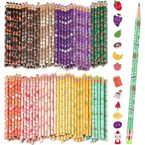 Kosiz 200pcs Wooden Pencil with Eraser Assortment Colorful Pencils for Kids 12 Styles Fun Novelty Bulk Gift for School Supplies Classroom, Student Reward, Birthday Party Favors