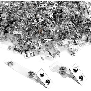 QPEY ﻿300Pcs Metal Badge Clips with Clear PVC Straps, Id Badge Clip Name Badge Clips for ID Cards and Badge Holders School Office Supplies