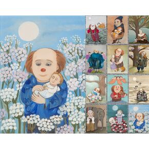 PIXILUV 12 Blank Notecards for All Occasions ~ Happy Red Nosed Person and Vintage Clowns Naïve Art ~ Vintage Book Illustration Postcards