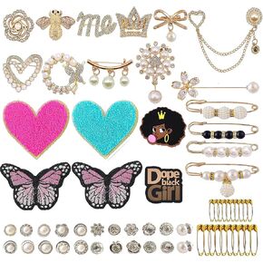 63 Pcs Junk Socks Charms, Gold Charms for Socks Safety Pin Brooches and Pins for Women Shoe Clothes Hat