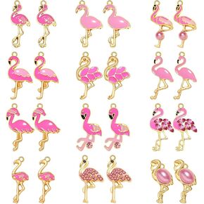 Flamingo Charms for Jewelry Making, Enamel Pink Animal Tropical Bird Pendants for DIY Necklace Bracelet Earrings Craft Making Hawaii Summer Beach Vacation Style Accessories, 24PCS