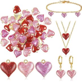60 Pieces Heart Charms Alloy Charms for Jewelry Making Glitter Mini Heart Pendants for DIY Mother's Day Valentine‘s Day Earring Bracelet Necklace Charms (Red, Pink, Rose Red)