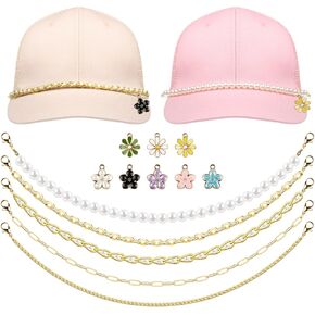 Fayoo 13Pcs Trucker Hat Chains for Women Trucket Hat Charms DIY Daisy Mesh Baseball Cap Accessories Bulk Gold Chain Hat Decorations