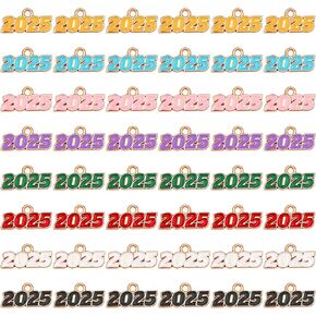 48pcs 2025 Year Charms, Zinc Alloy 2025 Charms Mini 2025 Pendant Ornament Tassel Charms for Graduation DIY Necklace Bracelets Graduation Cap New Year Gifts Crafts Jewelry Making (Muti-Color)