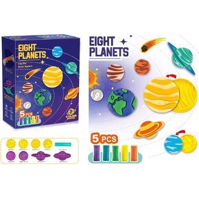 Dough Tools Play for Kid, Planets Theme Dough Set with 5 Color Doughs 8 Planets and a Rolling Pin, Best Art Toys Gift for Age 3+