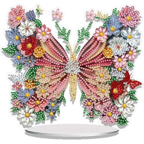Eiflow Desktop Diamond Art Ornament Kit for Adults Butterfly, 7.8x7.0inch DIY Tabletop Diamonds Painting Kit, Acrylic Stand Up Gem Painting Board Kit