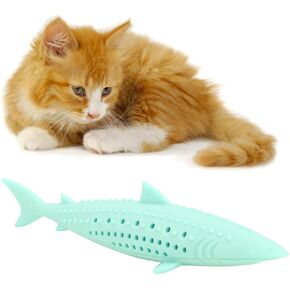 Cat Toothbrush Catnip Toy, Silicone Easy to Clean Soft Durable Cat Toy Bite Resistant Fish Shape for Teeth Cleaning for Home(Green)