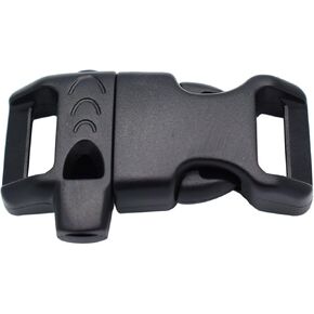 Curved 5/8" Whistle Buckles Plastic Emergency Survival for Paracord Bracelets Black Pack of 12